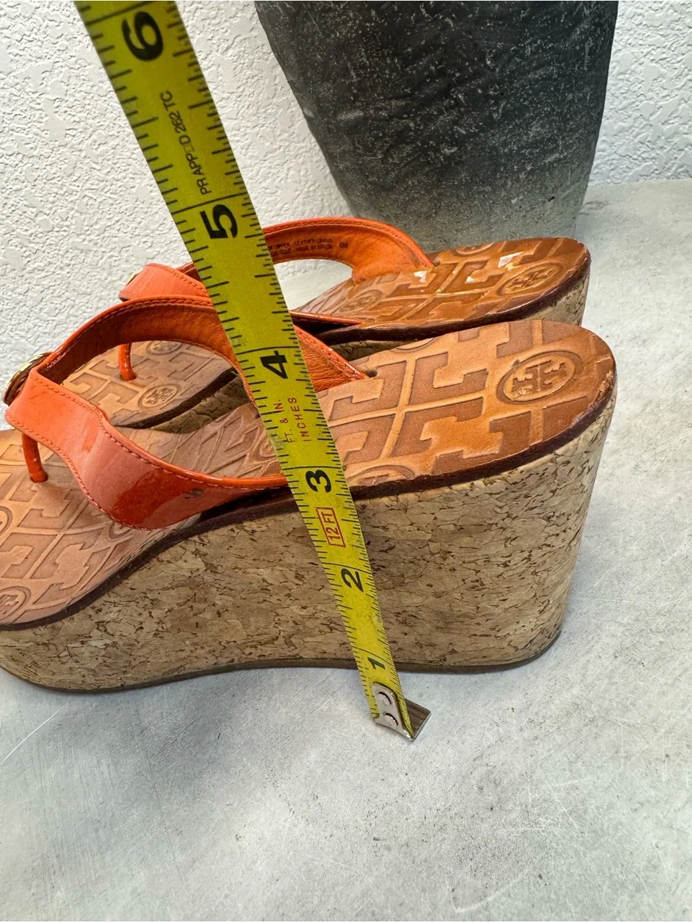 Tory Burch Y2K orange strap wedge thong size 6